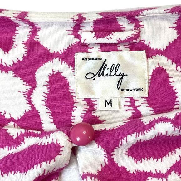 Milly Pink & White Jersey Dress Geometric Print Sz Medium Short Sleeves Preppy - Picture 6 of 7